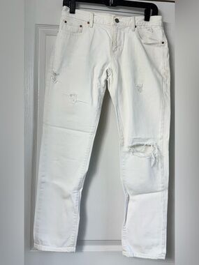 GAP Women's White Distressed Boyfriend Jeans